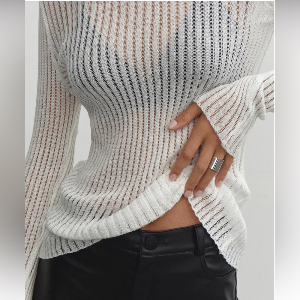NWT Commense See Through Ribbed Knit Mesh Top - Picture 3 of 16